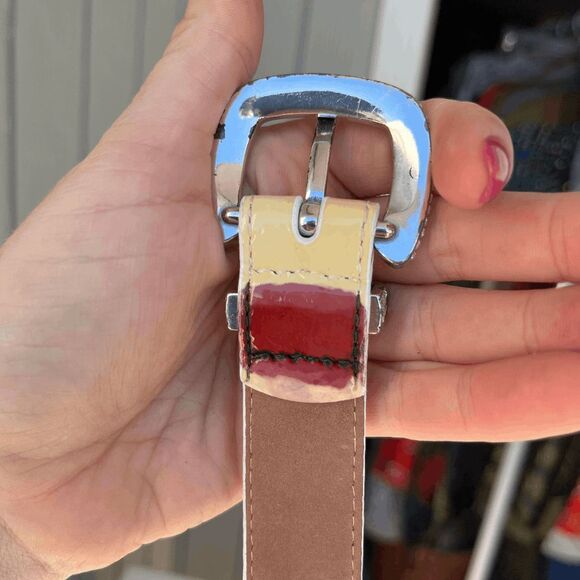 VTG Brighton Y2K Patent Leather Rhinestone Belt Western Glam Size 38 USA - Picture 9 of 9